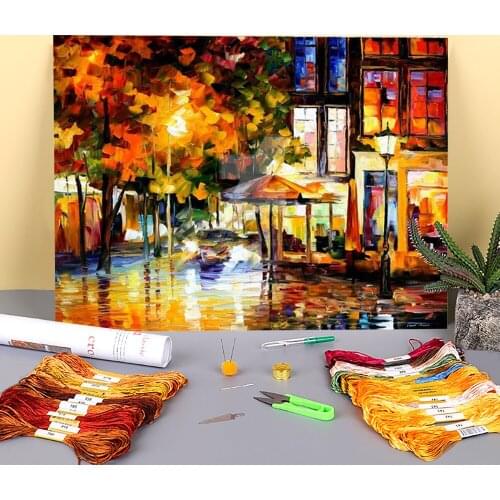 The Windows Amsterdam Printed Water-Soluble Canvas 11CT Cross-Stitch Full Kit DIY Embroidery DMC Threads Needlework Floss