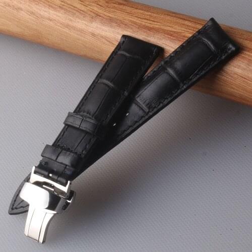 15mm 16mm 17mm 18mm 19mm 20mm 21mm 22mm 23mm 24mm watchband Men High quality Genuine Leather Croco Grain Watch Band Straps Black