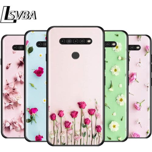 Rose Floral Flower for LG G8 G8S G8X V30 V35 V40 V50 V60 ThinQ Q60 K40 K50 K30 K41 K51 K61 K71 K22 Black Phone Case