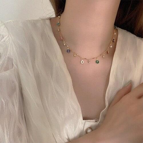 Korean Fashion Vintage Gold Plated Chain Choker Necklace Zircon Tassel Pendant Clavicle Necklace 2021 New Trendy Party Jewelry