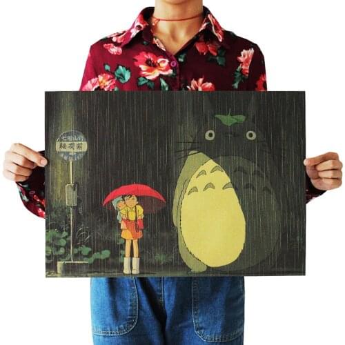 Vintage Cartoon Anime Totoro Poster Home Decor Retro Kraft Paper Wall Sticker Decorative Paintings 51.5x36cm Room Decor