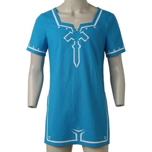 Adult Men Breath of the Wild Cosplay Link Shirt Costume Blue Top Clothes