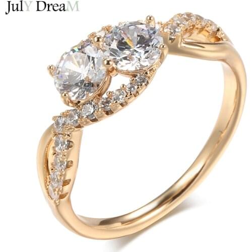 Charm White Zircon Ring Hearts And Arrows Cut Stone 585 Gold Plating Glossy Ring For Women Rose Gold Color Trend Summer Jewelry