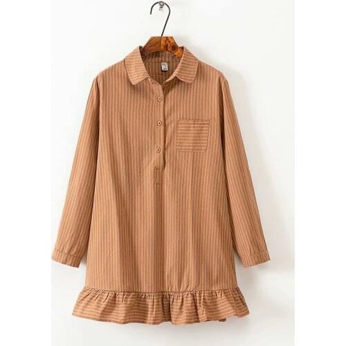 Plus size Striped long sleeve cotton women shirts dress 2019 spring NEW casual ladies Ruffles bottom vestidos female short dress
