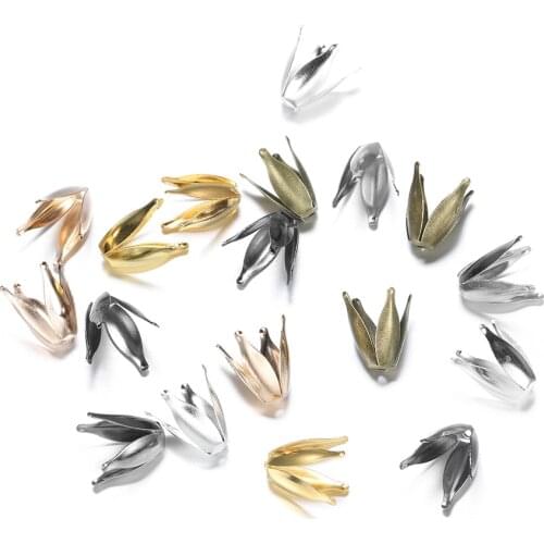 100 pcs/lot Retro Gold Plated Flower Bead Cap Findings End Caps Charms Four leaves For Jewelry Making Handmande