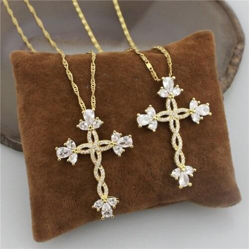 18inch 5pcs/lot Fashion cz necklace,cross shape cubic zircon pendant jewelrys,plated necklace wholesale
