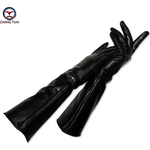 CHING YUN 2017 winter lady fashion sheepskin Arm sleeve women genuine leather mittens female long style Elbow Gloves 40cm