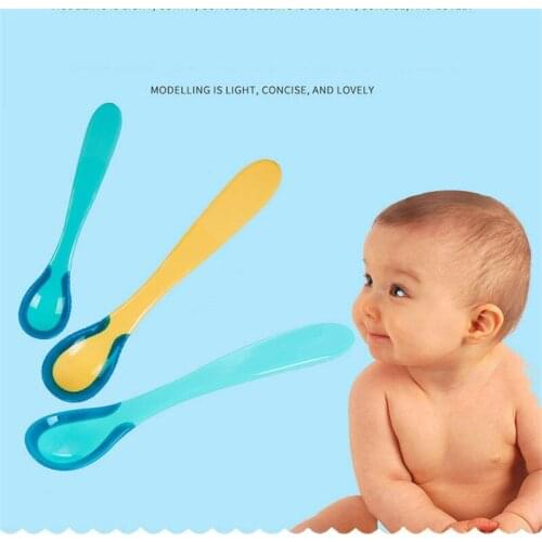 2021 Temperature Sensing Self Feeding Baby Spoon Food Grade Silicone Heat Sensitive Children Kids Tableware Baby Accessories
