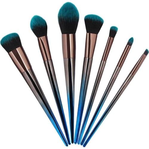 7pcs Blue Handle Premium Full Function Makeup Brushes Gradient Color Complete Portable Cosmetic Beauty Make Up Brushes