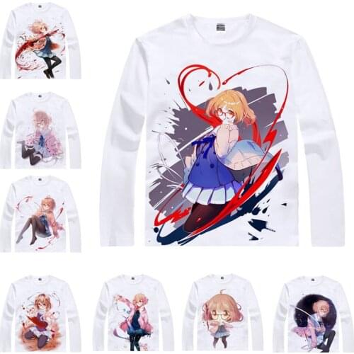 Coolprint Anime Shirt Kuriyama Mirai T-Shirts for Mens and Youth Beyond The Boundary Cosplay Costume Japanese Kawaii Tee