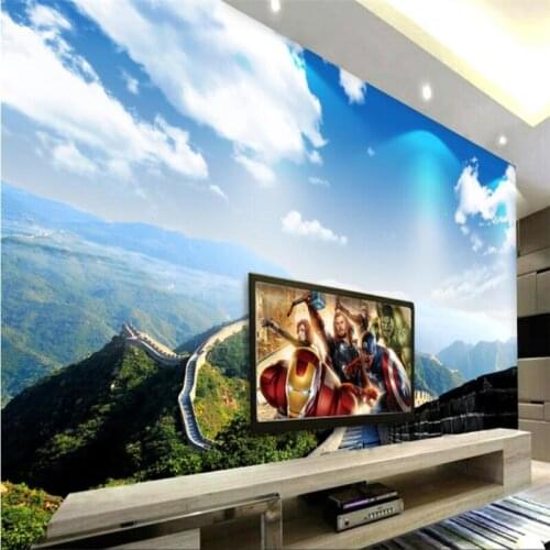 Beibehang Custom 3d wall paper blue sky white clouds Great Wall Miles Fresco Sofa Living Room Bedroom TV backdrop