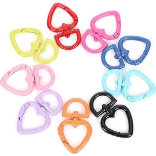 10Pcs Mixed Colors Heart Shaped Lobster Lock Key Connector Clasps Keyrings Split Rings DIY keychain Jewelry Making Key Rings