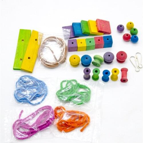 DIY Colorful Bird Chew Toy Parrot Parakeet Budgie Cage Hammock Swing Toy Hanging Wood Bridge Small Pet Accessories Bird Supplies