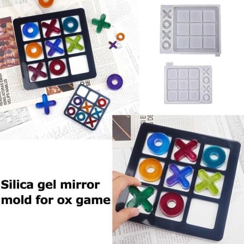 1Pcs Handmade Tic Tac Toe Silicone Mold With Board Board Crafts Tac Art Toss Fun Resin Mold Casting Tic Resin Mold Game Cla K7N0