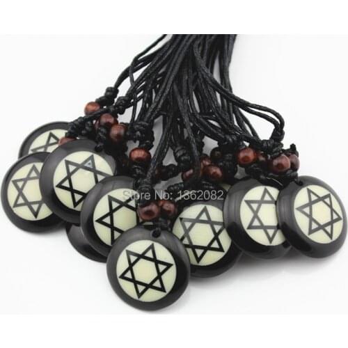 Hot Selling 12PCS Cool Handmade Star of David Penants Round Dog Tag Hexagram Necklace Amulet MN354
