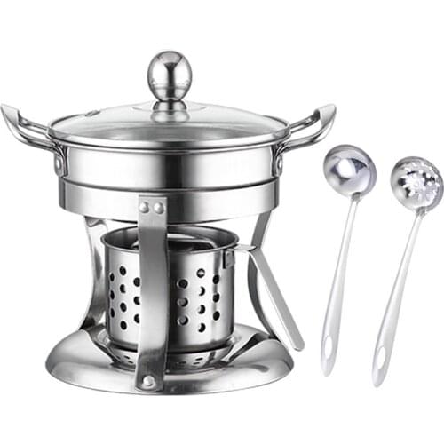 Hot Pot Stainless Steel Burning Late Alcohols Hot Pot Single Mini Cooking Pot Cookware Non-Magnetic Alcohols Burner