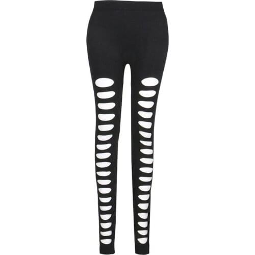 New Fashion Women Irregular Hole Hollow Leggings Low Waist Black Summer Spring