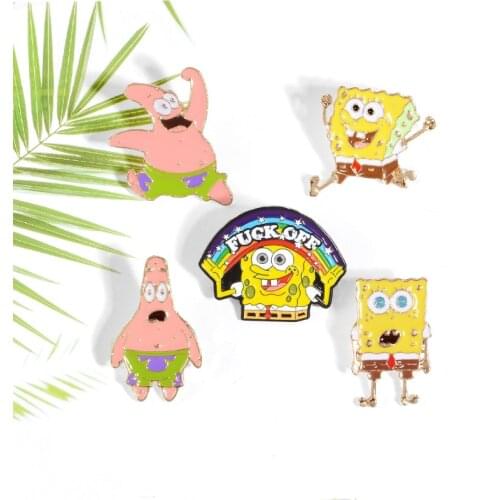 Cute Cartoon Sponge Brooch Backpack Shirt Bag Alloy Enamel Pins Broches for Men Women Badge Pines Brooches Jewelry Accessories