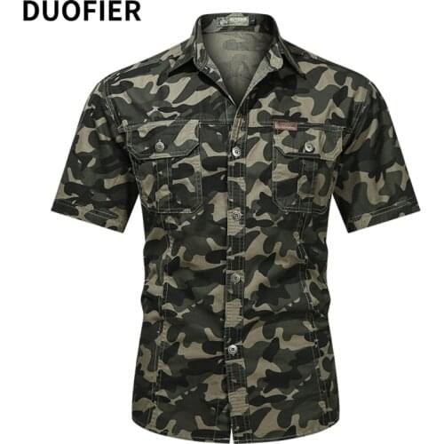 Mens Camouflage Tactical Shirt Short Sleeve Lapel Combat Shirt Military Army Uniform Camo Man Outdoor Hiking Hunting Shirts 5XL
