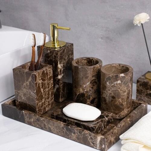 Marbles Bathroom Accessories Set Bath Toiletries Soap Dispenser Gargle Cup Toothbrush Holder Aromatherapy Bottles Wedding Gifts