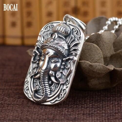 BOCAI New solid S925 pure Silver Vintage Thai Silver Craft Elephant Pendant for Men Fashion Elephant Man Pendant