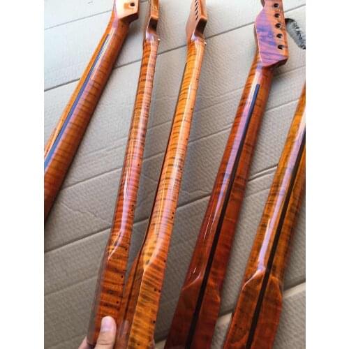 One Tiger Flame Maple Guitar Neck 21 Fret 25.5inch Dark Yellow Pearl Dot Inlay DIY