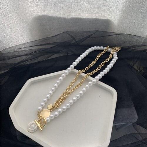 Orgin Summer Double Layer Round Pearl Pendant Necklace for Women Baroque Metal Sequined Wedding Gifts Necklace Accessories