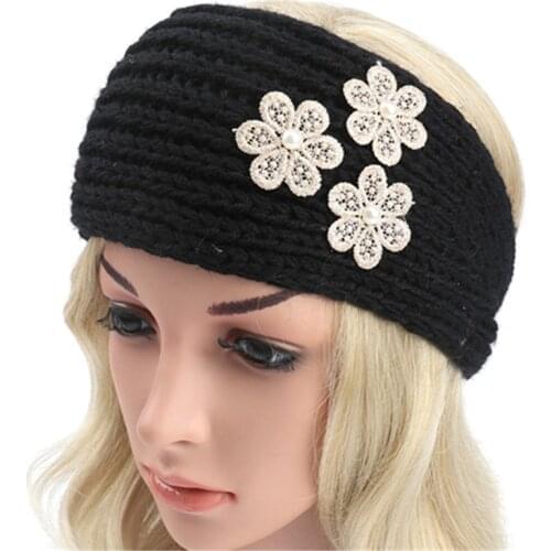 1pcs 2018 New Crochet Floral Headband Winter Ear Warm Knitted Hairband Lace Headwrap Turbans Girls Hair Accessories for Women