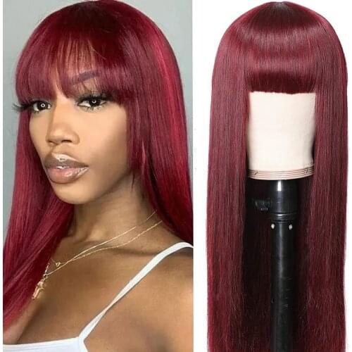 Rebecca Straight Human Hair Wig With Bangs Remy Hair Glueless Human Hair Wigs With Bangs For Black Women Brazilian Hair Wigs