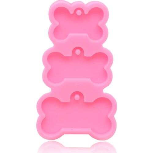 3-Cavities Dog Tag Bone Shaped Keychain Epoxy Resin Mold Charm Jewelry Pendants Silicone Mould DIY Crafts Decorations Tools