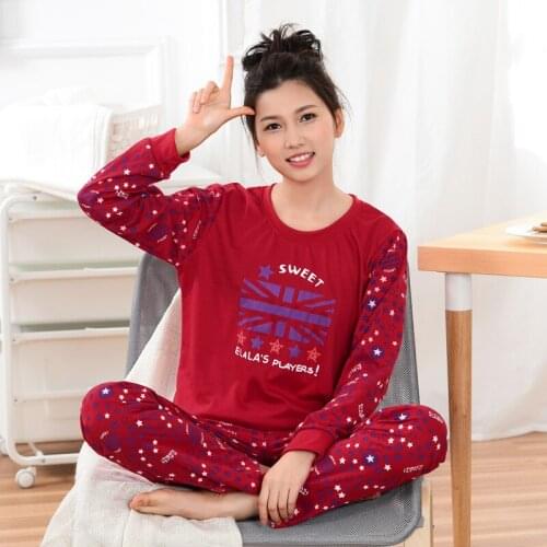 Women pajamas two piece Korean cute large size full sleeve pajamas spring and autumn cotton women pajama sets pajamas for women