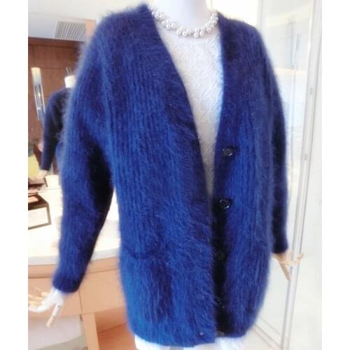 V Neck Thick Warm Natural Mink Cashmere Sweater Women Office Wear New Spring Autumn Cardigans Button Coat tbsr767