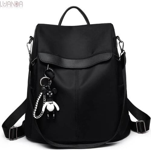 Women Backpack High Quality Casual Fashion Cute Bear Nylon Backpack For Teenage Girls Female School Student Black Shoulder Bag