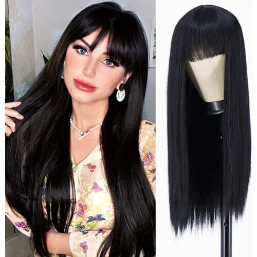 LISIHAIR Synthetic Heat-Resistant Women’s Wig With Bangs Long Straight Hair Wig For Black Women Lolita Cosplay Wig Orange Red
