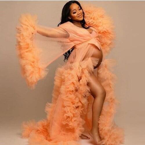 Pregnant robe Prom Gowns Tiered Puffy vestido de fiesta Orange Party Dresses Custom Robe de soiree Loose Evening Gowns robes