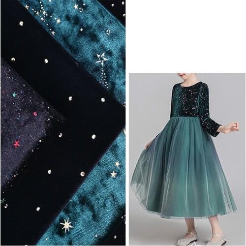 Gold Diamond velvet star polyester elastic fabric for clothes homedecor diy sewing materials Velvet Fabric 1Meter