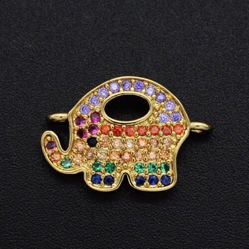 12x18mm CZ Zircon DIY Jewelry Rainbow Elephant Charm Connectors Wholesale Jewellery Connector Bulk Order Discounts Factory Sale