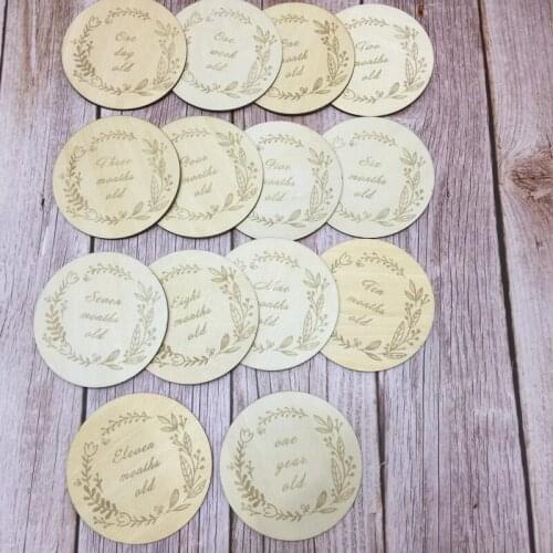 14pcs wood timber round newborn gift wooden baby milestone cards