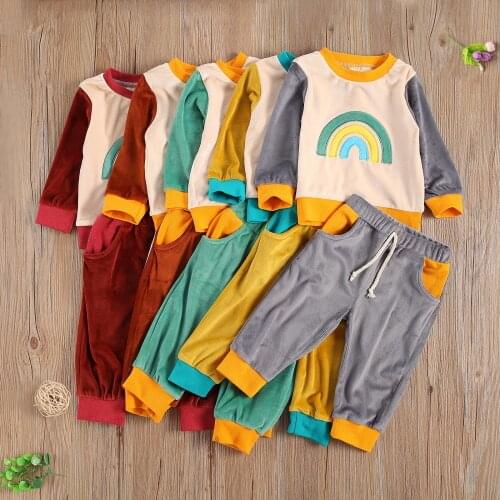 2020 Autumn Newborn Baby Boy Girl Long Sleeve Rainbow T-shirt Tops Long Trouser Pants 2 Pieces Clothing Set 0-3Y