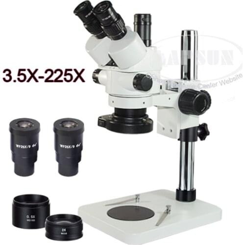 3.5X - 225X Simul-focal Trinocular Industry Inspection Zoom Stereo Microscope Set Stand for PCBA Soldering Coin Inspection