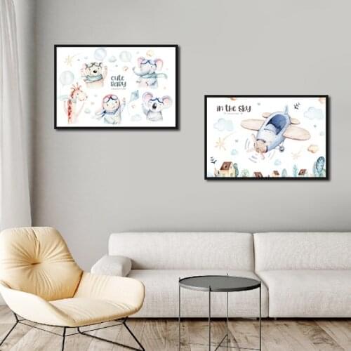 Cartoon Animals Airplane Canvas Painting Abstract Wall Art Baby Gifts Picture Posters Print Craft for Living Room Decoration