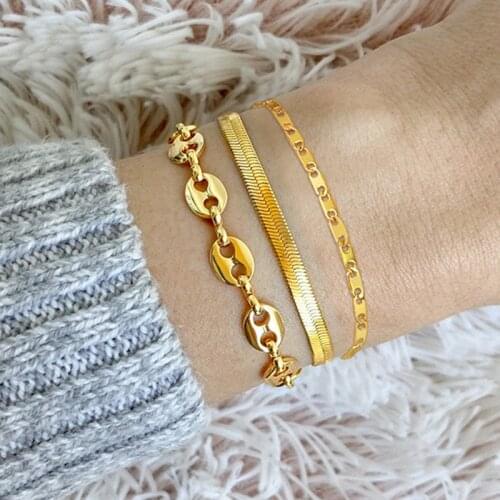 Stacking Chain Bracelet for Women,Puff Coffee Bean Chainlink, Herringbone Snake Link In Stainless Steel,female Wristbands