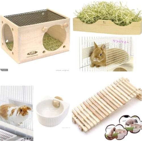 Wooden Rabbit House Rabbit Tunnel Rabbit Chinchilla Small Animal Nest Wooden Rabbit Grass Frame Rabbit Food Bowl Rabbit Ladder