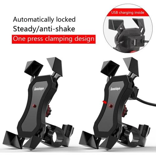 Motor Bike Bicycle Cell Phone Holder for iPhone 6 7 8 X Samsung S8 Xiaomi Huawei Smart Phone Mount USB Charger Clip Bracket Grip