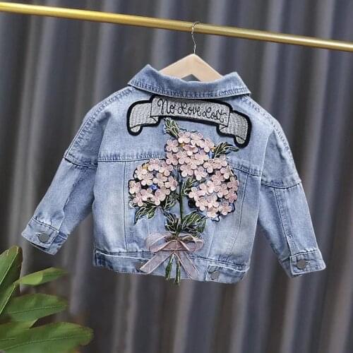 Kids Girl Coat Spring Autumn Kids Denim Jackets for Girls Baby Flower Embroidery Coats Fashion Child Kids Outwear Ripped Jeans