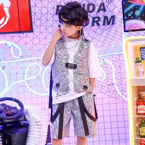 Jazz Costumes Kids Hip Hop Clothing Fashion Trend Reflective Vest Shorts Children Street Dance Stage Performance Wear DN5930