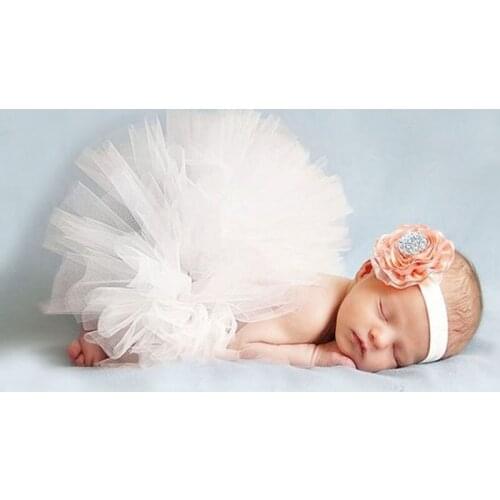 Elegant Couture Tutu Set With Flower Headband Newborn Photography Prop Costume Birthday Shower Gift 1set TS008