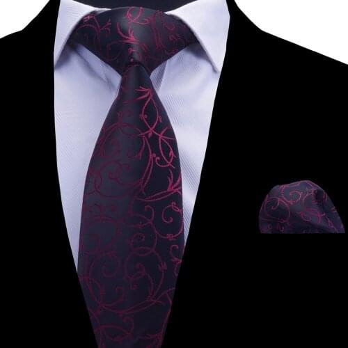 Ricnais Floral Tie Set for Men Blue Silver Tie and Handkerchief Wine Red Necktie Man Corbatas Hombre Pocket Square Wedding Tie