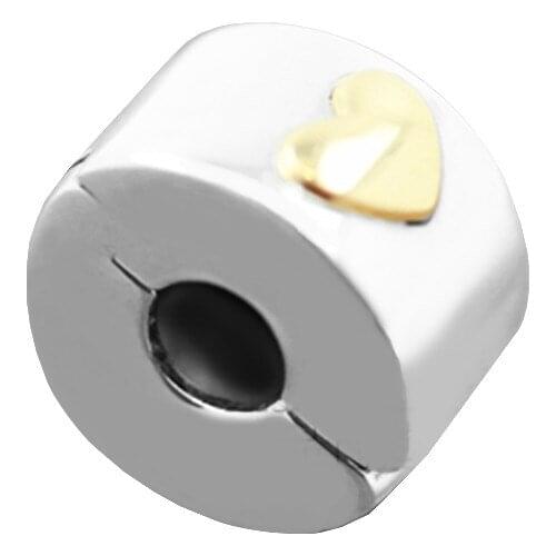 Classic Heart Beads for Silver 925 Original Charms Bracelets Women Jewelry Golden Shine Stopper Clip Beads for Jewelry Making