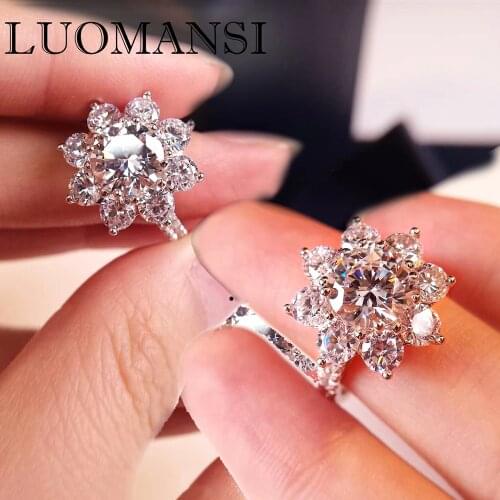 Luomansi 2 Carat Hhigh Carbon Diamond Ring Women Real S925 Sterling Silver Sun Flower Ring Wedding Jewelry Wholesale